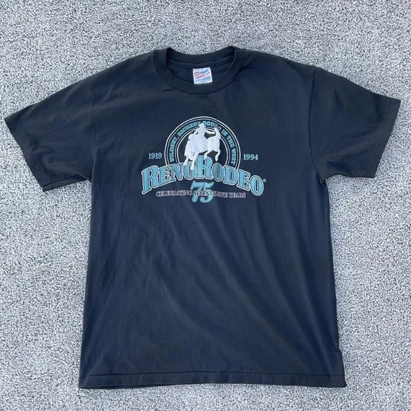 Hanes Men’s Vintage Rodeo 1994 Reno Nevada Single Stitch Black Cowboy Wester L